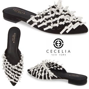 Cecelia Nox Knot Mule Black White Flat Heel Sandal Leather Fashion Shoes Pump 7